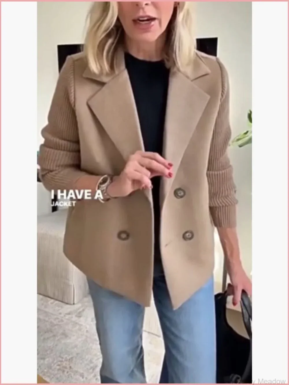 Cropped Wool Blend Fall Knit Sweater Blazer Double Breasted Pea Coat